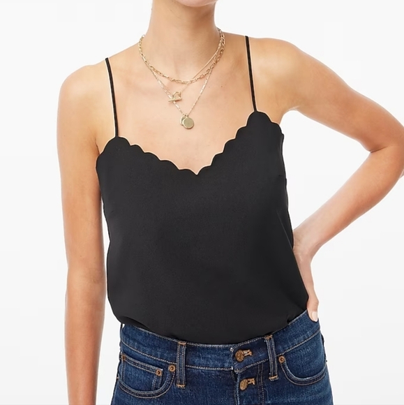 J. Crew, Scalloped cami top, Black, Size 14 - Picture 1 of 6